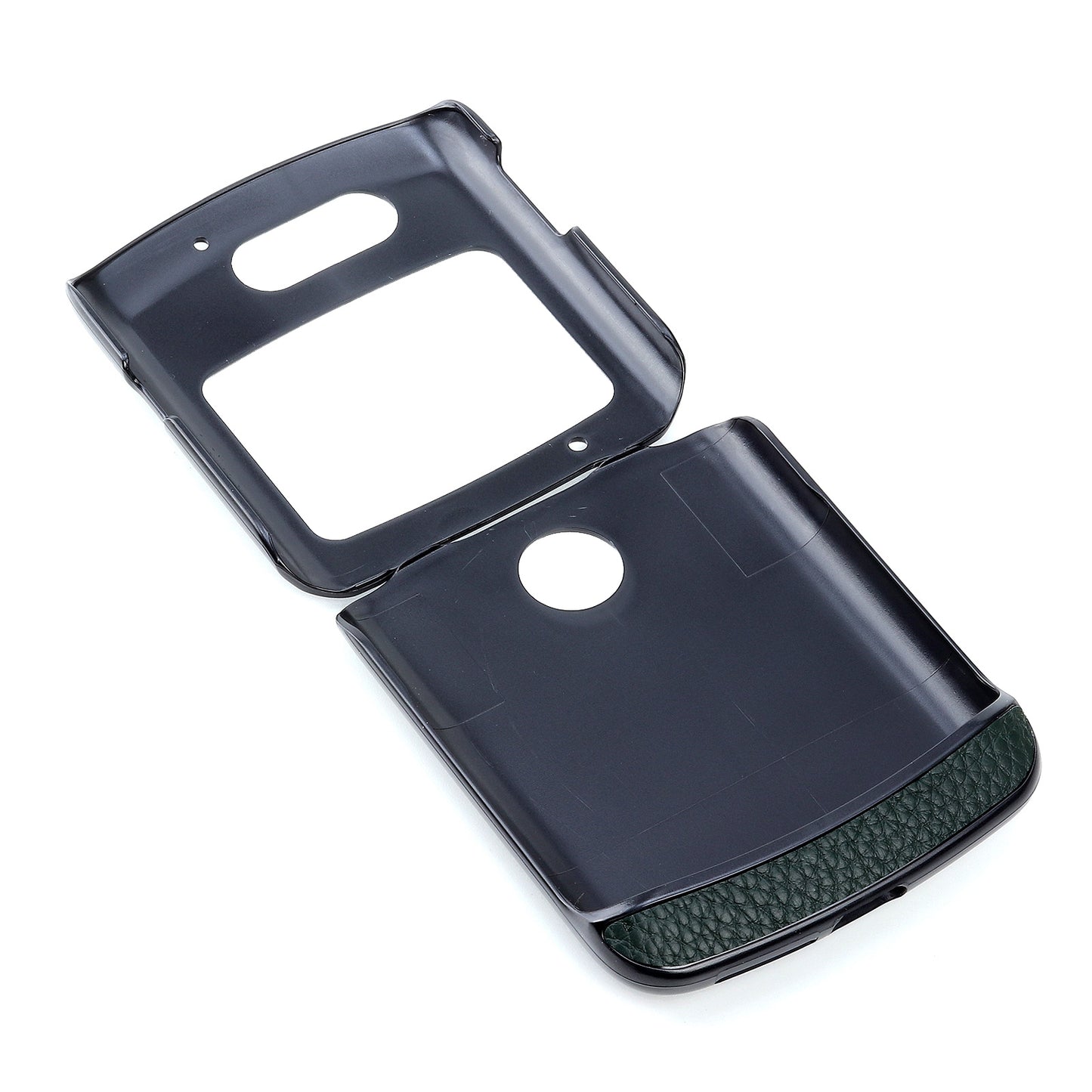 Litchi Skin Genuine Leather Coated PC Hybrid Shell for Motorola Razr 5G - Green