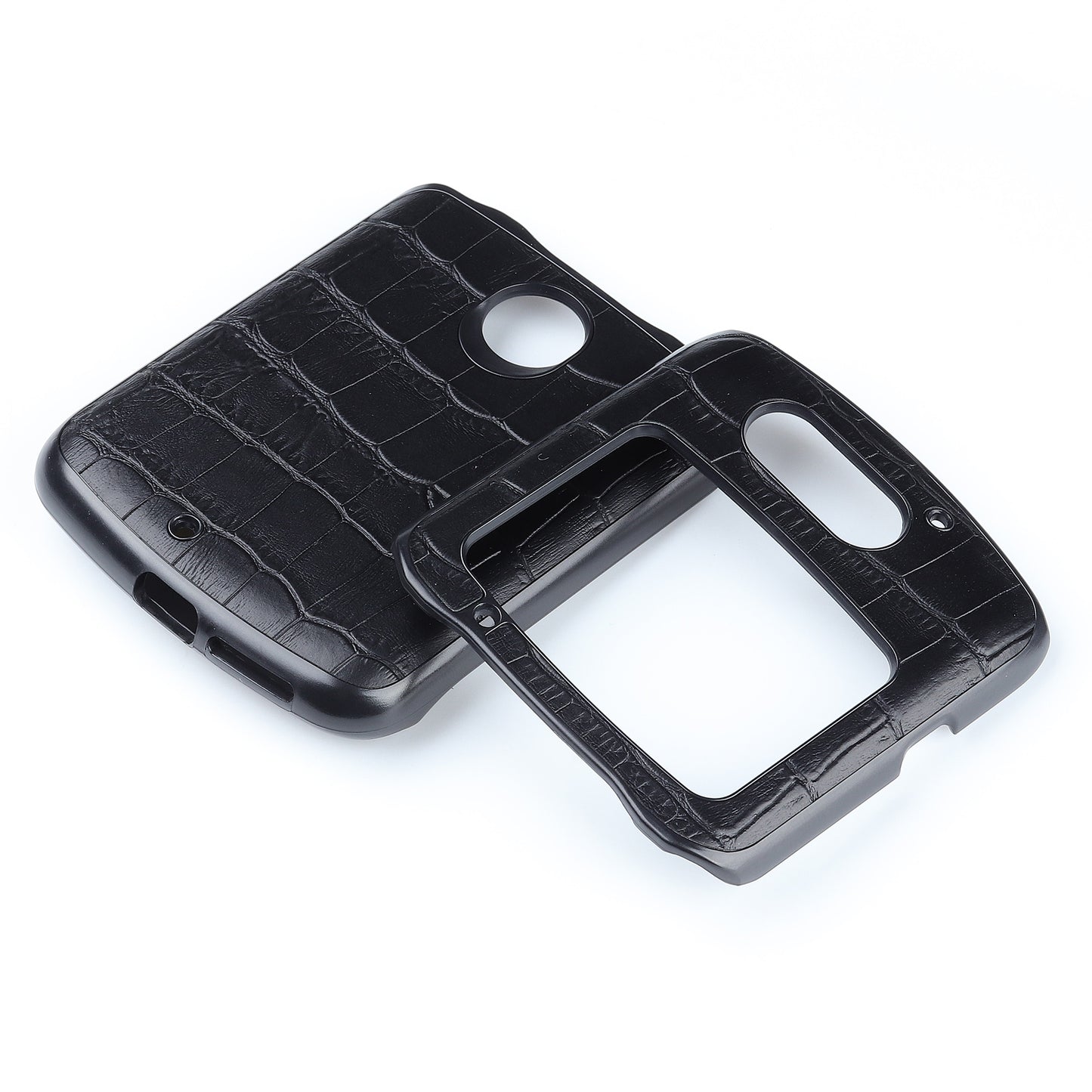 Crocodile Texture Genuine Leather Coated Plastic Phone Case for Motorola Razr 5G - Black