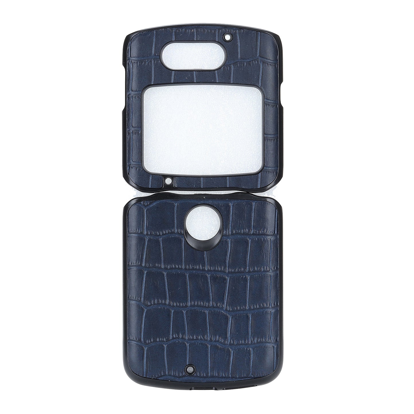 Crocodile Texture Genuine Leather Coated Plastic Phone Case for Motorola Razr 5G - Blue
