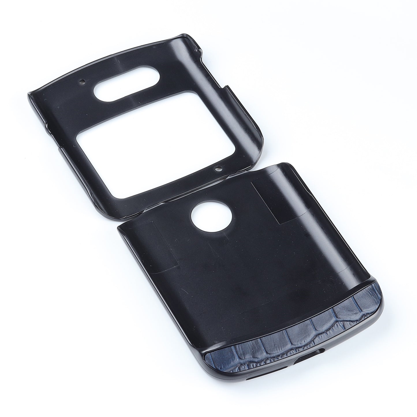 Crocodile Texture Genuine Leather Coated Plastic Phone Case for Motorola Razr 5G - Blue