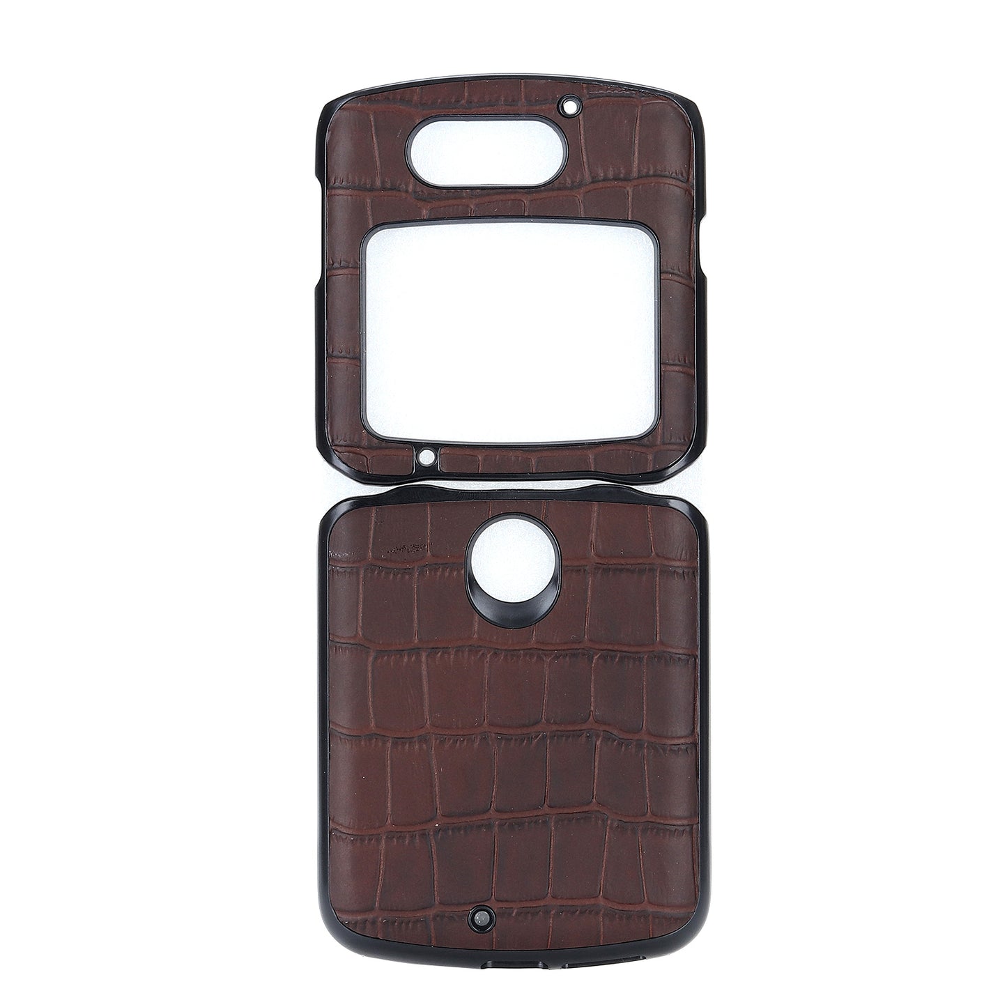 Crocodile Texture Genuine Leather Coated Plastic Phone Case for Motorola Razr 5G - Brown