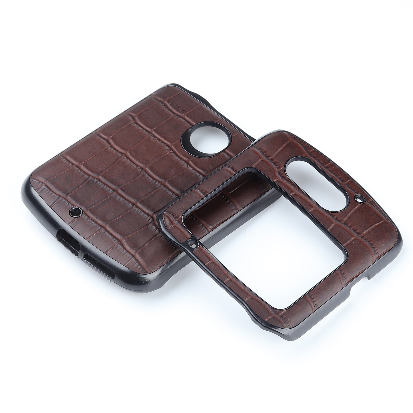 Crocodile Texture Genuine Leather Coated Plastic Phone Case for Motorola Razr 5G - Brown