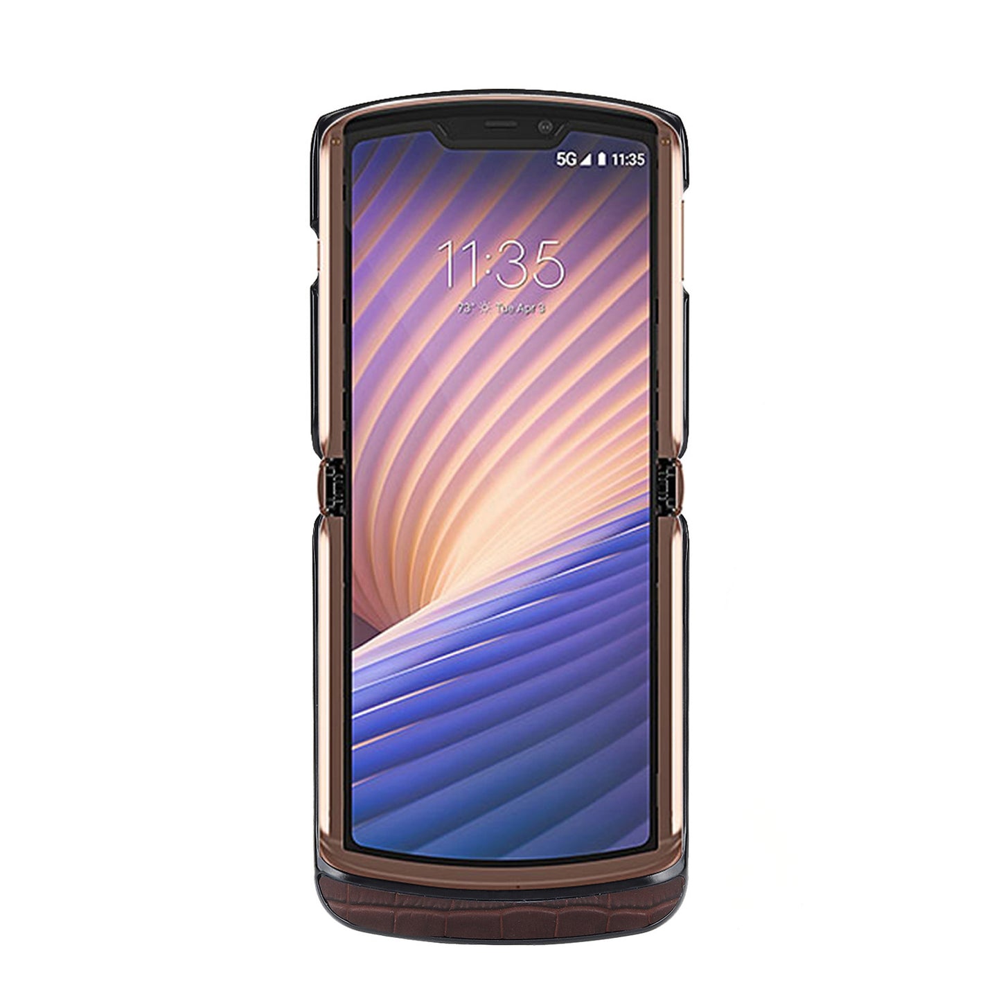 Crocodile Texture Genuine Leather Coated Plastic Phone Case for Motorola Razr 5G - Brown