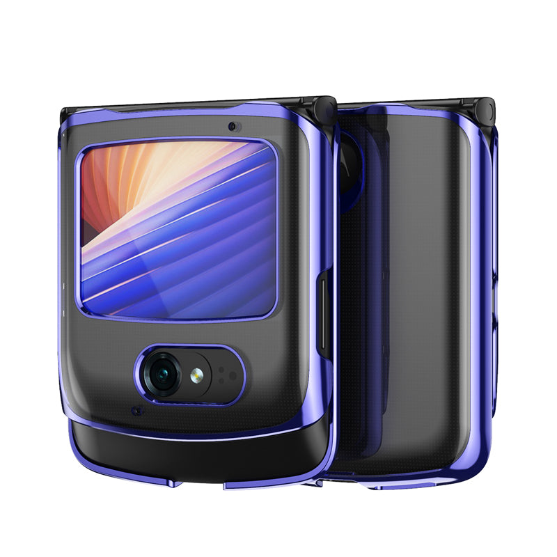 Electroplating Transparent Folding Protective Shell Phone Case for Motorola Razr 5G - Blue