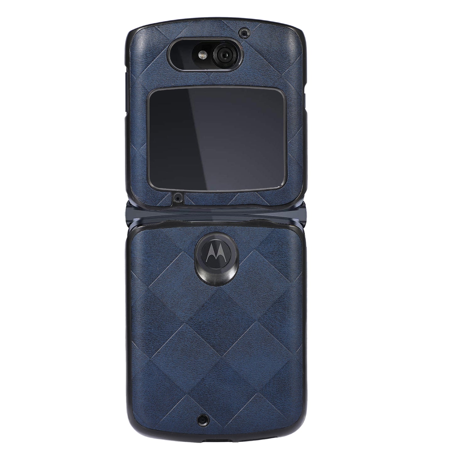 Uniqkart for Motorola Razr 5G Grid Texture PU Leather Coated Phone Case Hard PC + Soft TPU Protective Cover - Blue