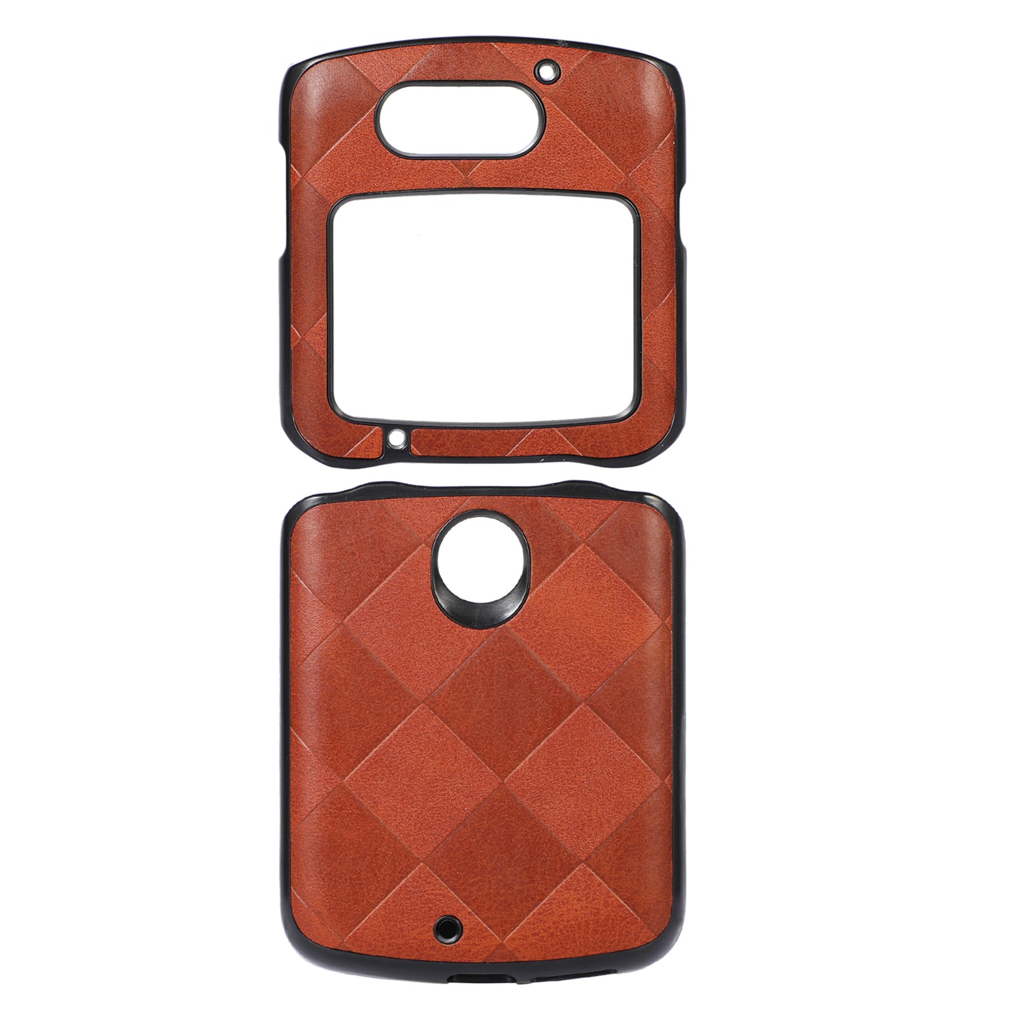 Uniqkart for Motorola Razr 5G Grid Texture PU Leather Coated Phone Case Hard PC + Soft TPU Protective Cover - Brown