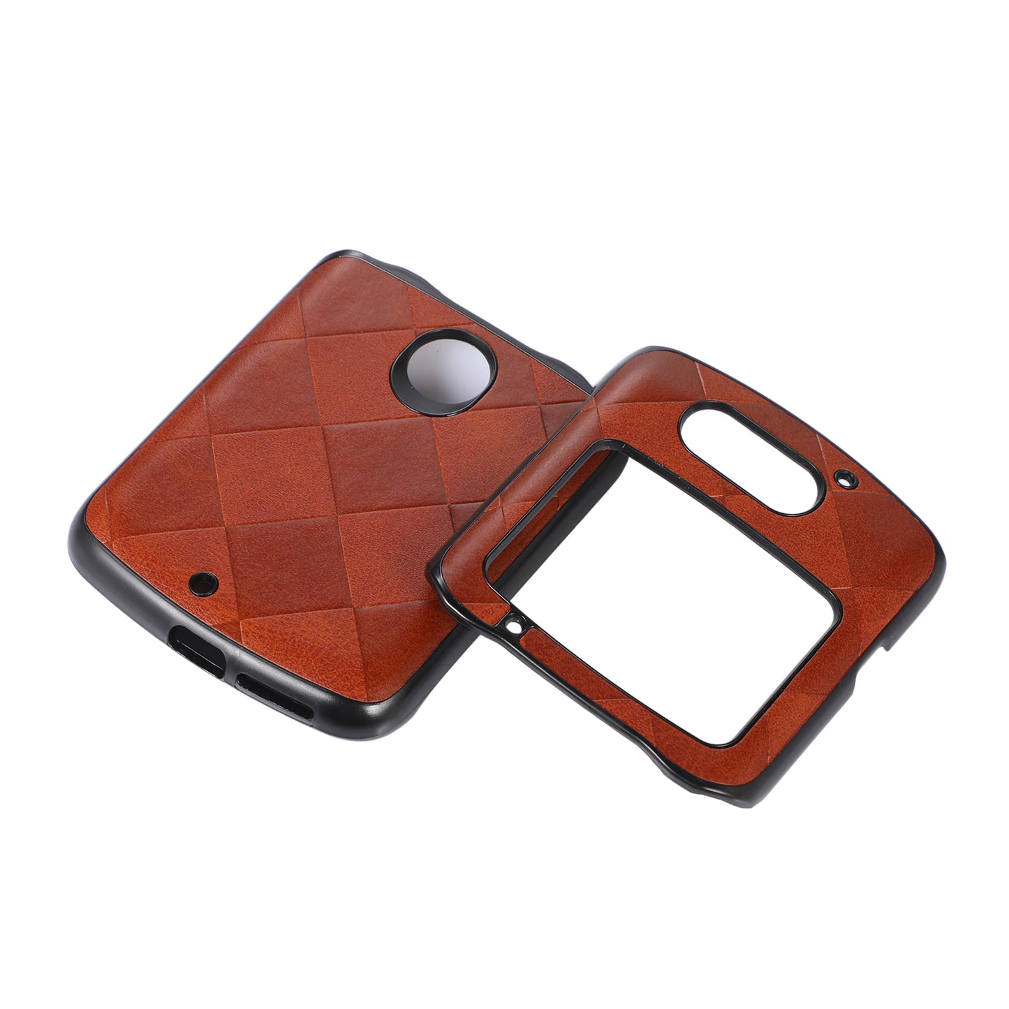 Uniqkart for Motorola Razr 5G Grid Texture PU Leather Coated Phone Case Hard PC + Soft TPU Protective Cover - Brown