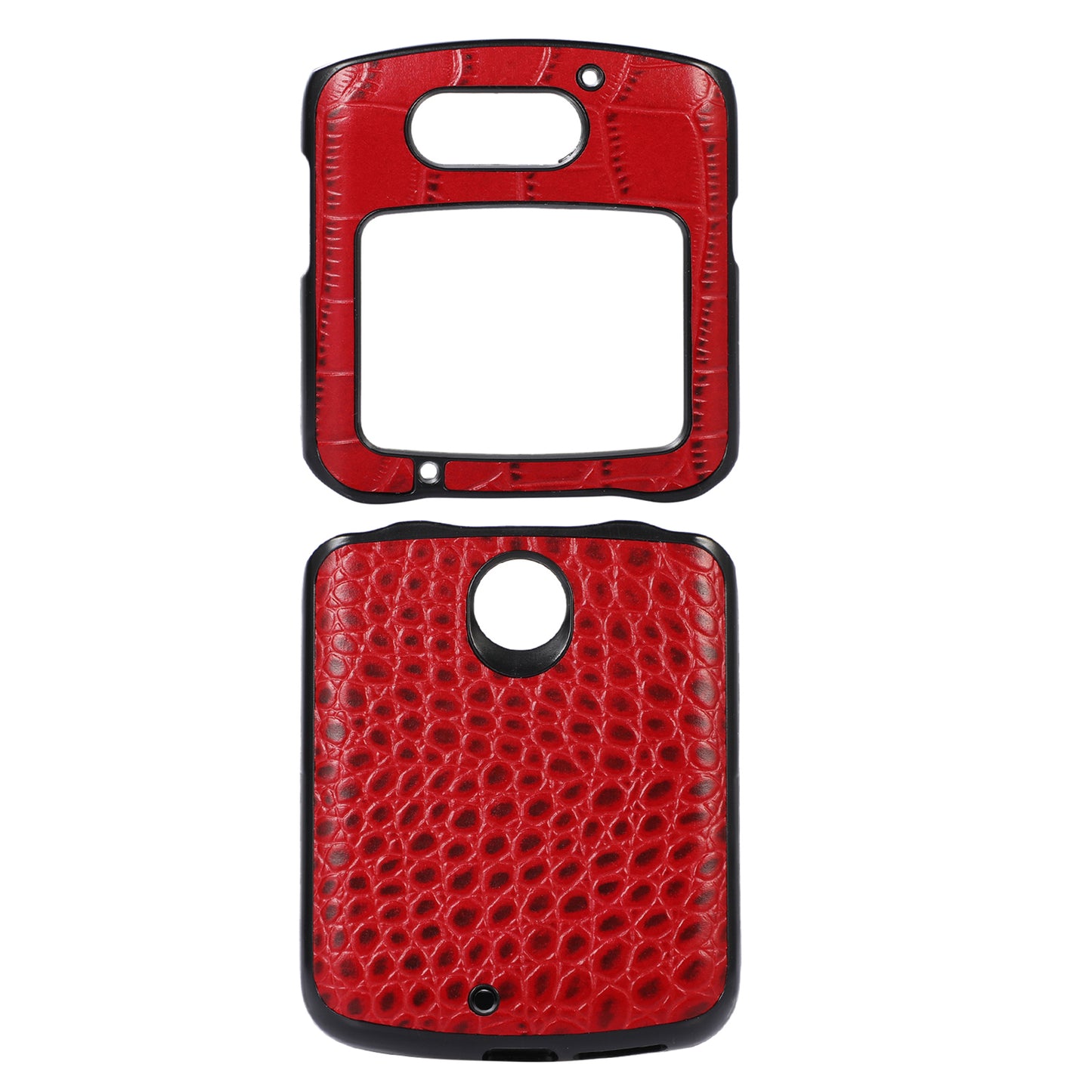 Uniqkart for Motorola Razr 5G Crocodile Texture Genuine Cowhide Leather Coating Phone Case Inner PC + TPU Hybrid Cover - Red