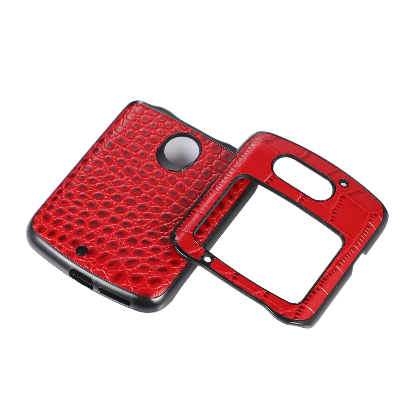 Uniqkart for Motorola Razr 5G Crocodile Texture Genuine Cowhide Leather Coating Phone Case Inner PC + TPU Hybrid Cover - Red