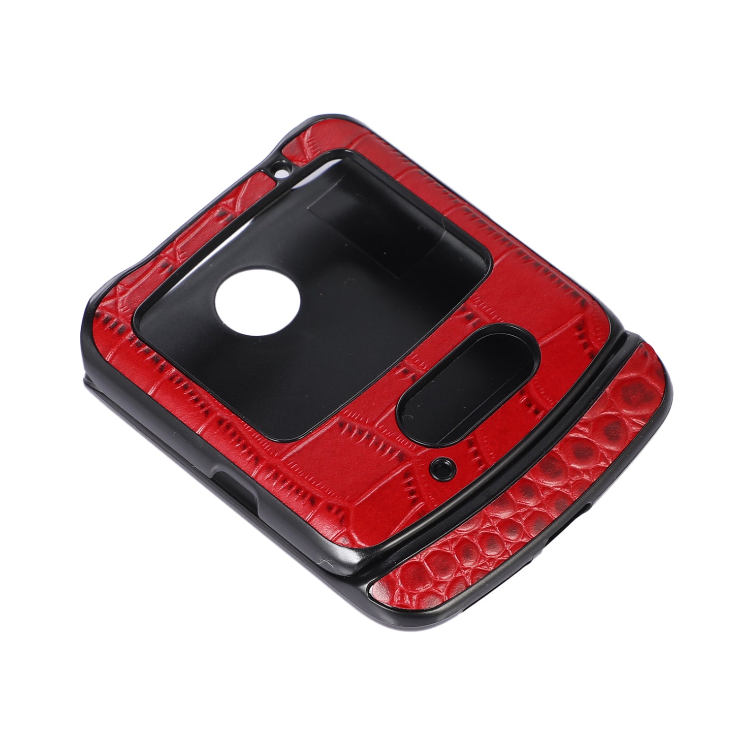 Uniqkart for Motorola Razr 5G Crocodile Texture Genuine Cowhide Leather Coating Phone Case Inner PC + TPU Hybrid Cover - Red