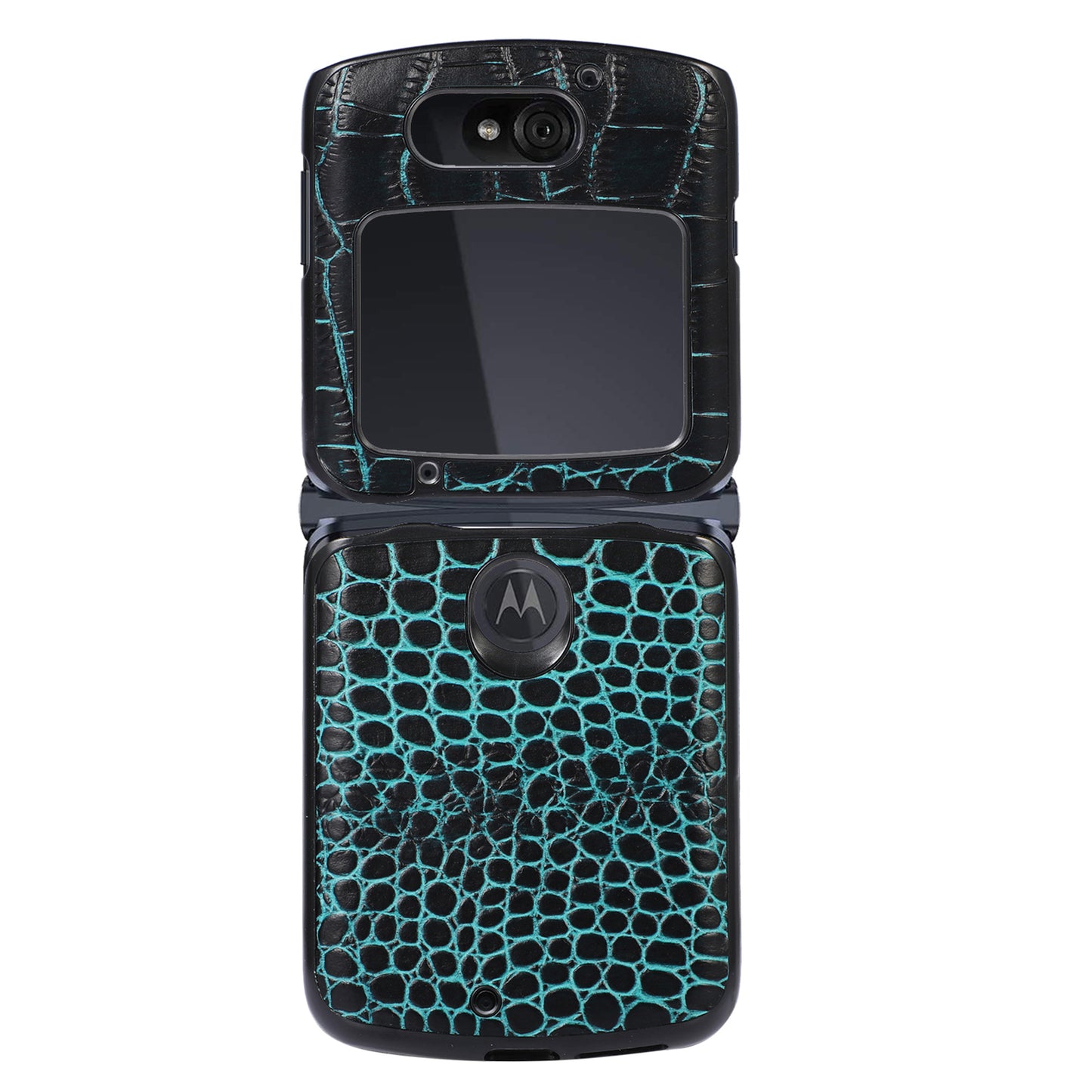 Uniqkart for Motorola Razr 5G Crocodile Texture Genuine Cowhide Leather Coating Phone Case Inner PC + TPU Hybrid Cover - Green