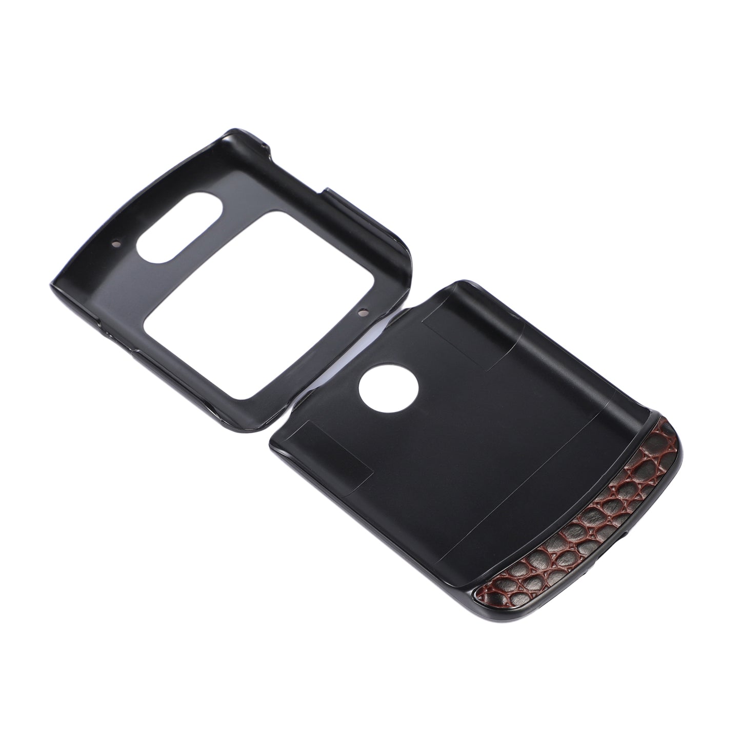Uniqkart for Motorola Razr 5G Crocodile Texture Genuine Cowhide Leather Coating Phone Case Inner PC + TPU Hybrid Cover - Coffee