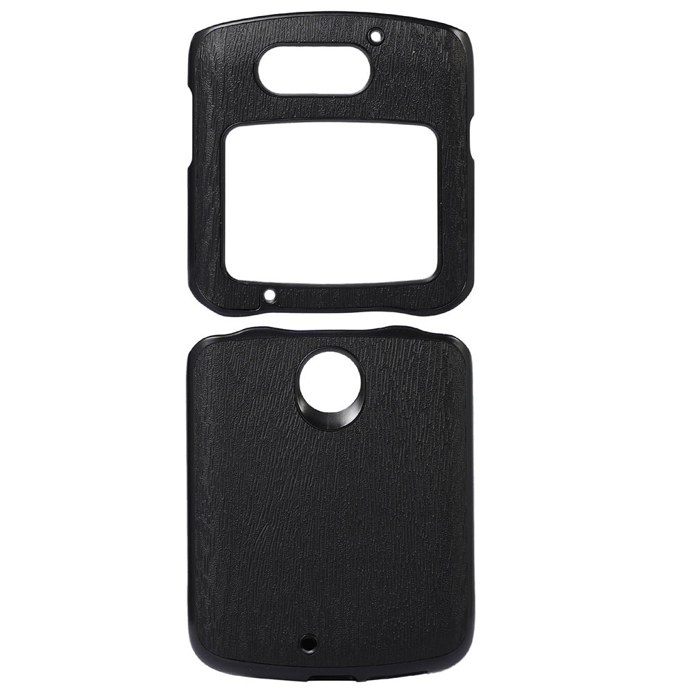 Uniqkart for Motorola Razr 5G Wood Texture Folding Case Shockproof Anti-fall PU Leather Coated PC + TPU Protctive Shell - Black