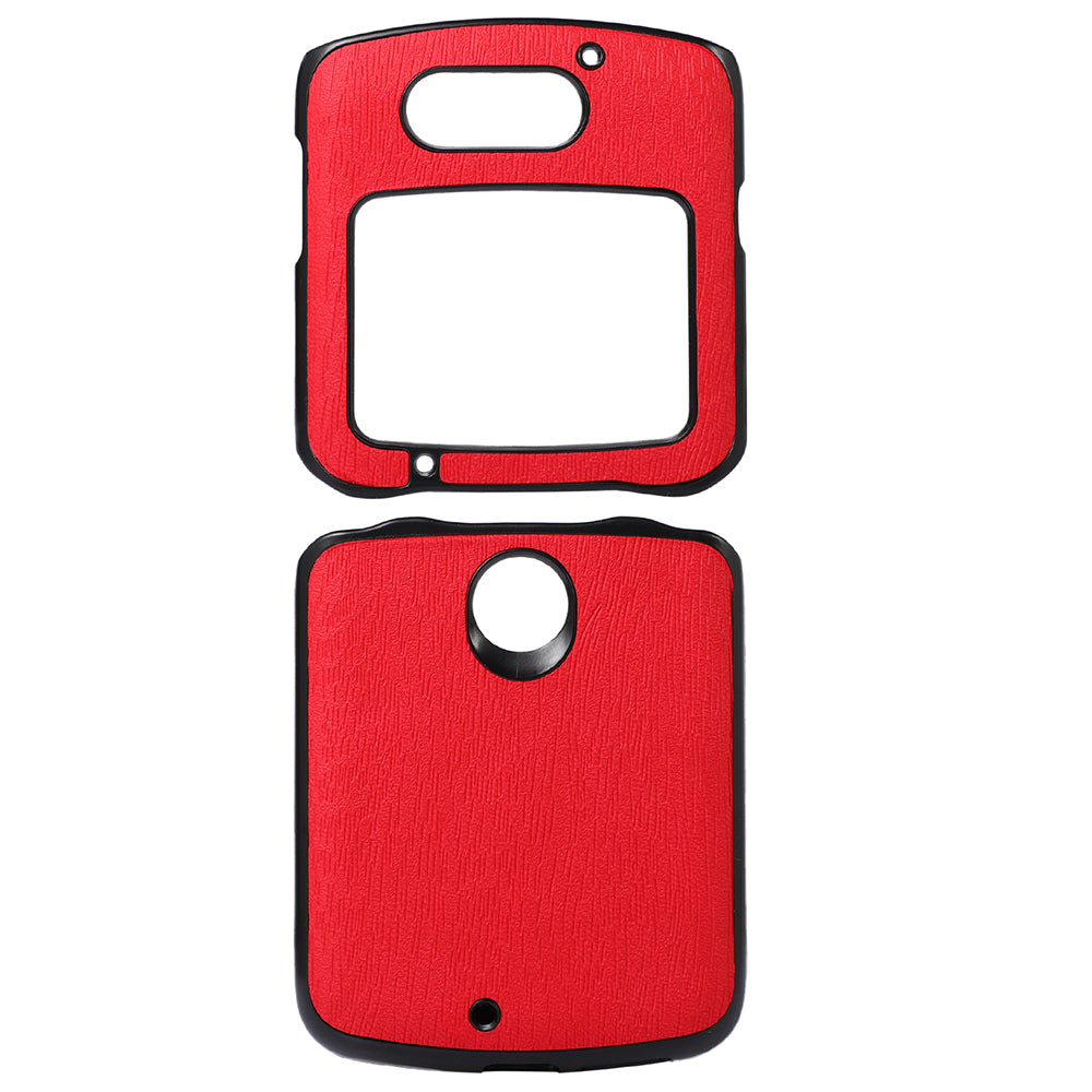Uniqkart for Motorola Razr 5G Wood Texture Folding Case Shockproof Anti-fall PU Leather Coated PC + TPU Protctive Shell - Red