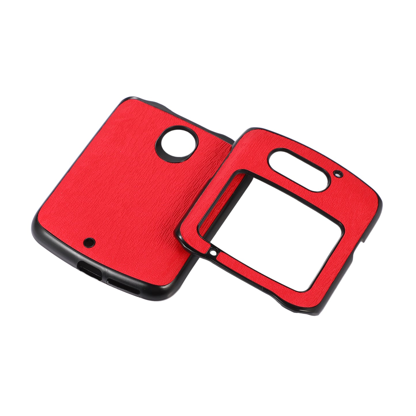 Uniqkart for Motorola Razr 5G Wood Texture Folding Case Shockproof Anti-fall PU Leather Coated PC + TPU Protctive Shell - Red
