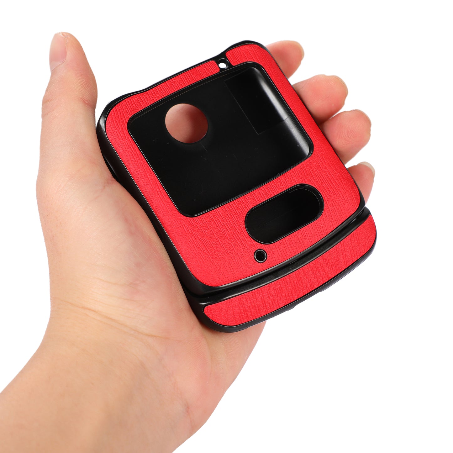 Uniqkart for Motorola Razr 5G Wood Texture Folding Case Shockproof Anti-fall PU Leather Coated PC + TPU Protctive Shell - Red