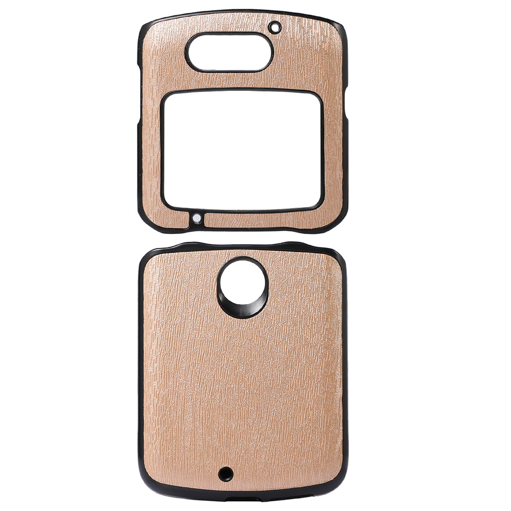 Uniqkart for Motorola Razr 5G Wood Texture Folding Case Shockproof Anti-fall PU Leather Coated PC + TPU Protctive Shell - Gold