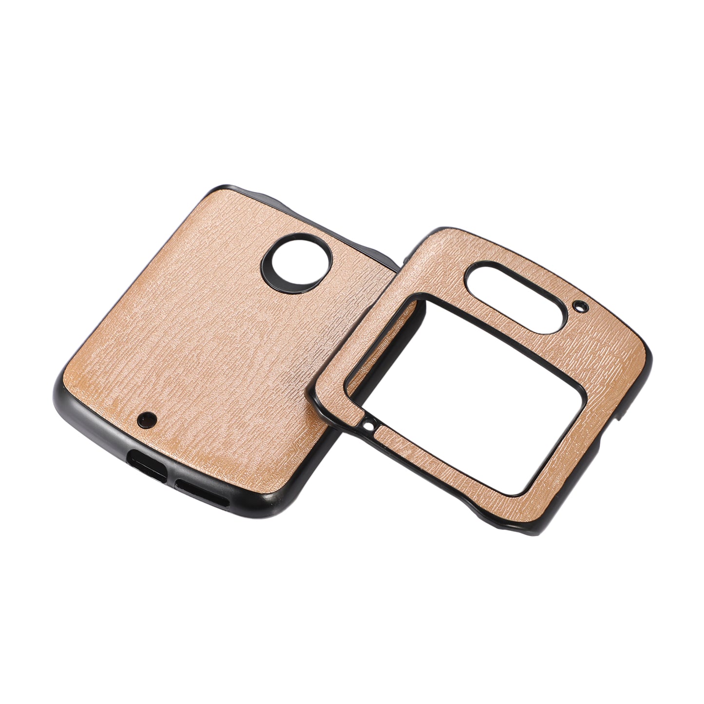 Uniqkart for Motorola Razr 5G Wood Texture Folding Case Shockproof Anti-fall PU Leather Coated PC + TPU Protctive Shell - Gold