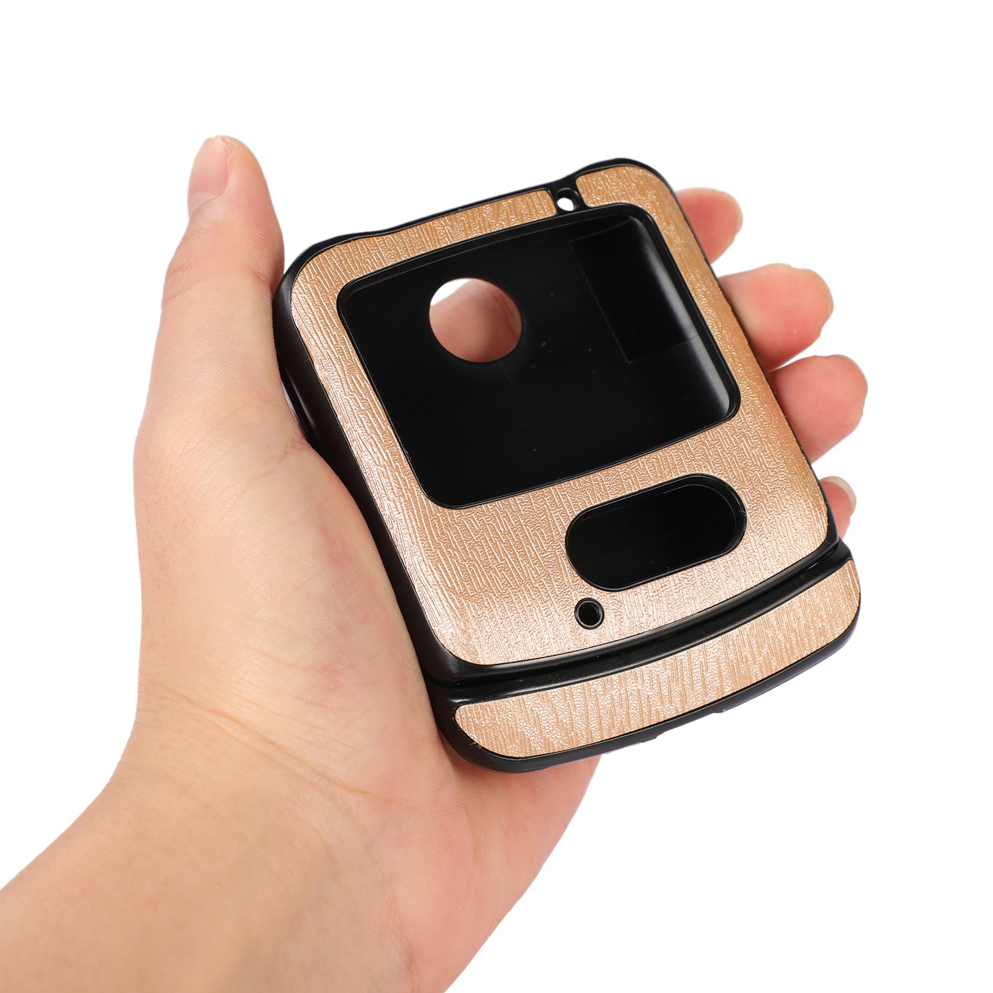 Uniqkart for Motorola Razr 5G Wood Texture Folding Case Shockproof Anti-fall PU Leather Coated PC + TPU Protctive Shell - Gold