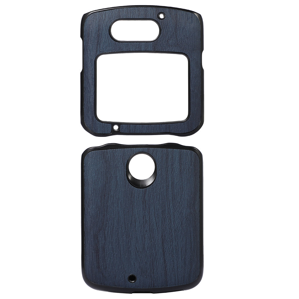 Uniqkart for Motorola Razr 5G Wood Texture Folding Case Shockproof Anti-fall PU Leather Coated PC + TPU Protctive Shell - Blue