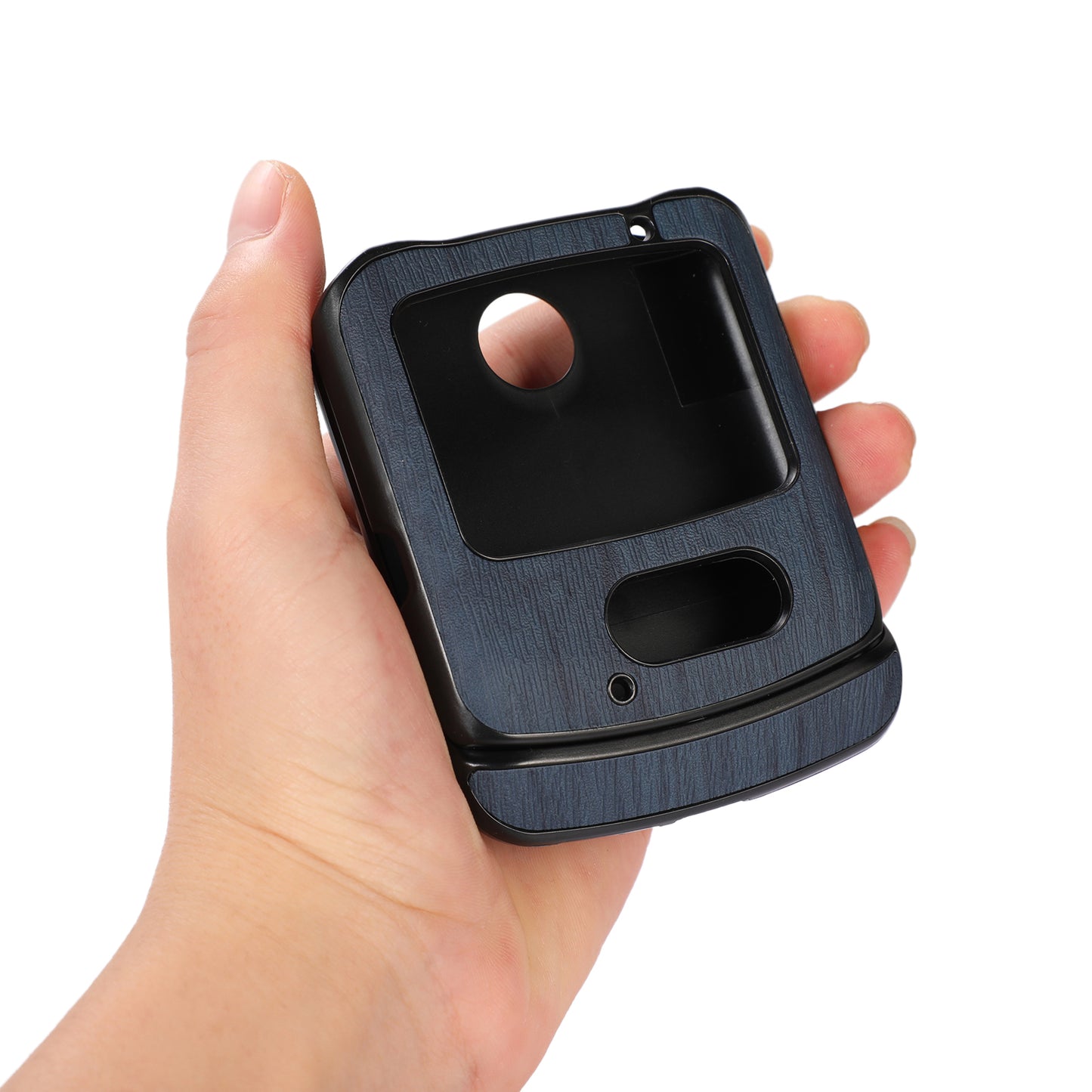 Uniqkart for Motorola Razr 5G Wood Texture Folding Case Shockproof Anti-fall PU Leather Coated PC + TPU Protctive Shell - Blue