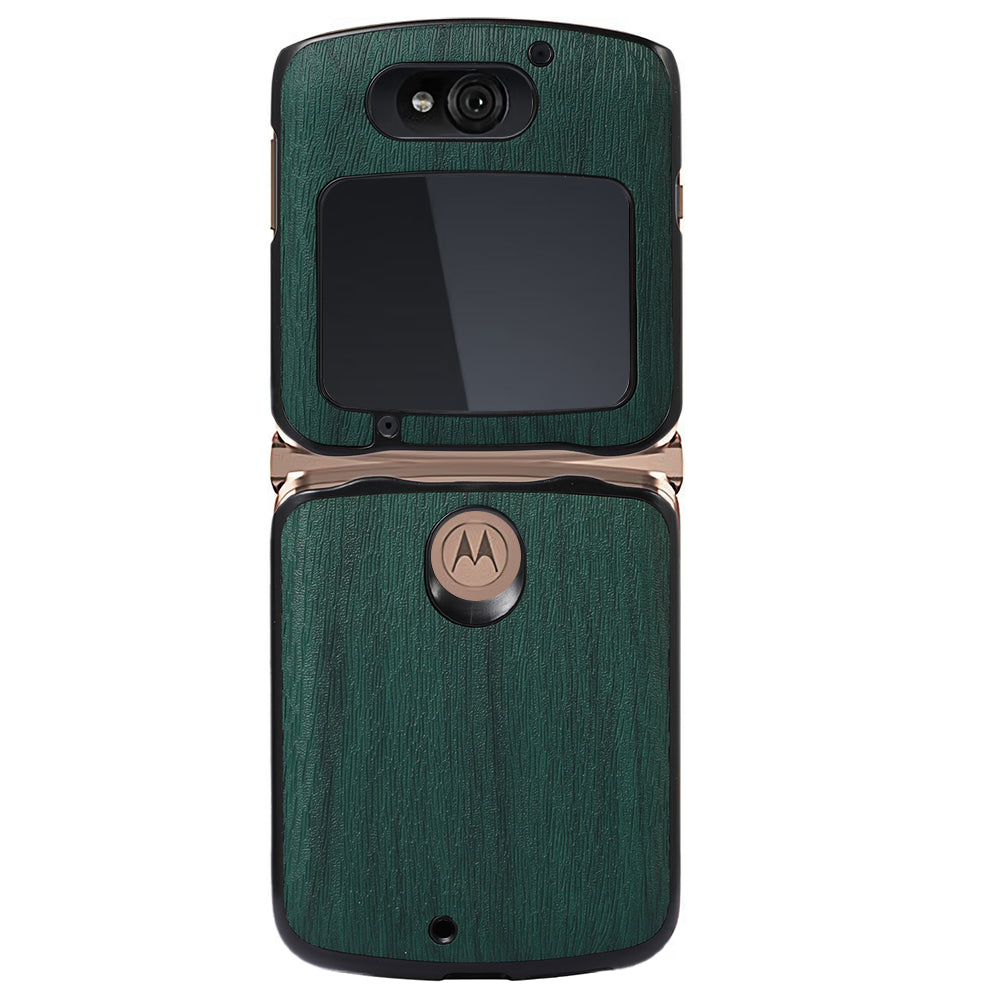 Uniqkart for Motorola Razr 5G Wood Texture Folding Case Shockproof Anti-fall PU Leather Coated PC + TPU Protctive Shell - Green