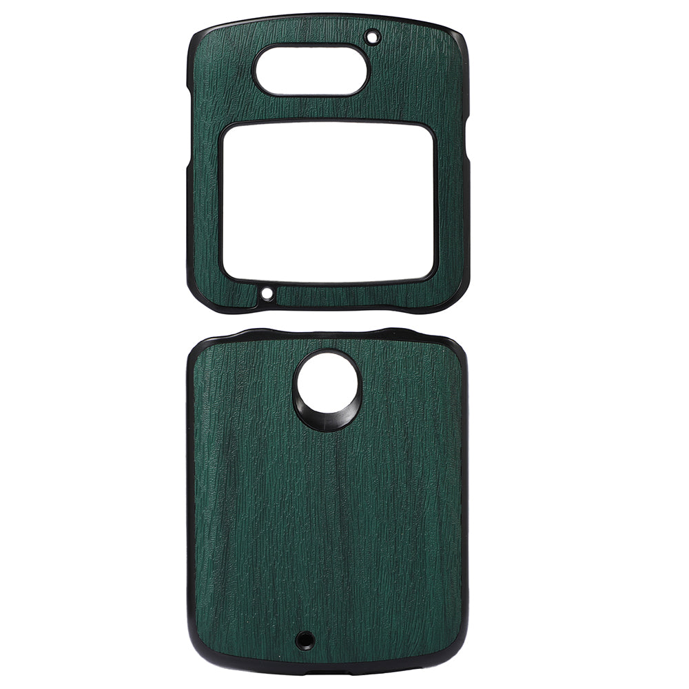 Uniqkart for Motorola Razr 5G Wood Texture Folding Case Shockproof Anti-fall PU Leather Coated PC + TPU Protctive Shell - Green