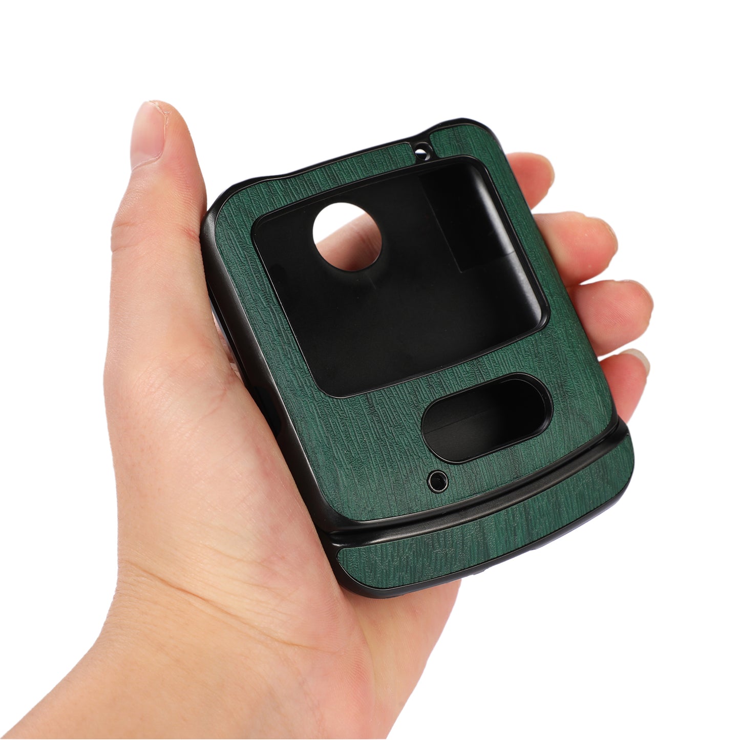 Uniqkart for Motorola Razr 5G Wood Texture Folding Case Shockproof Anti-fall PU Leather Coated PC + TPU Protctive Shell - Green