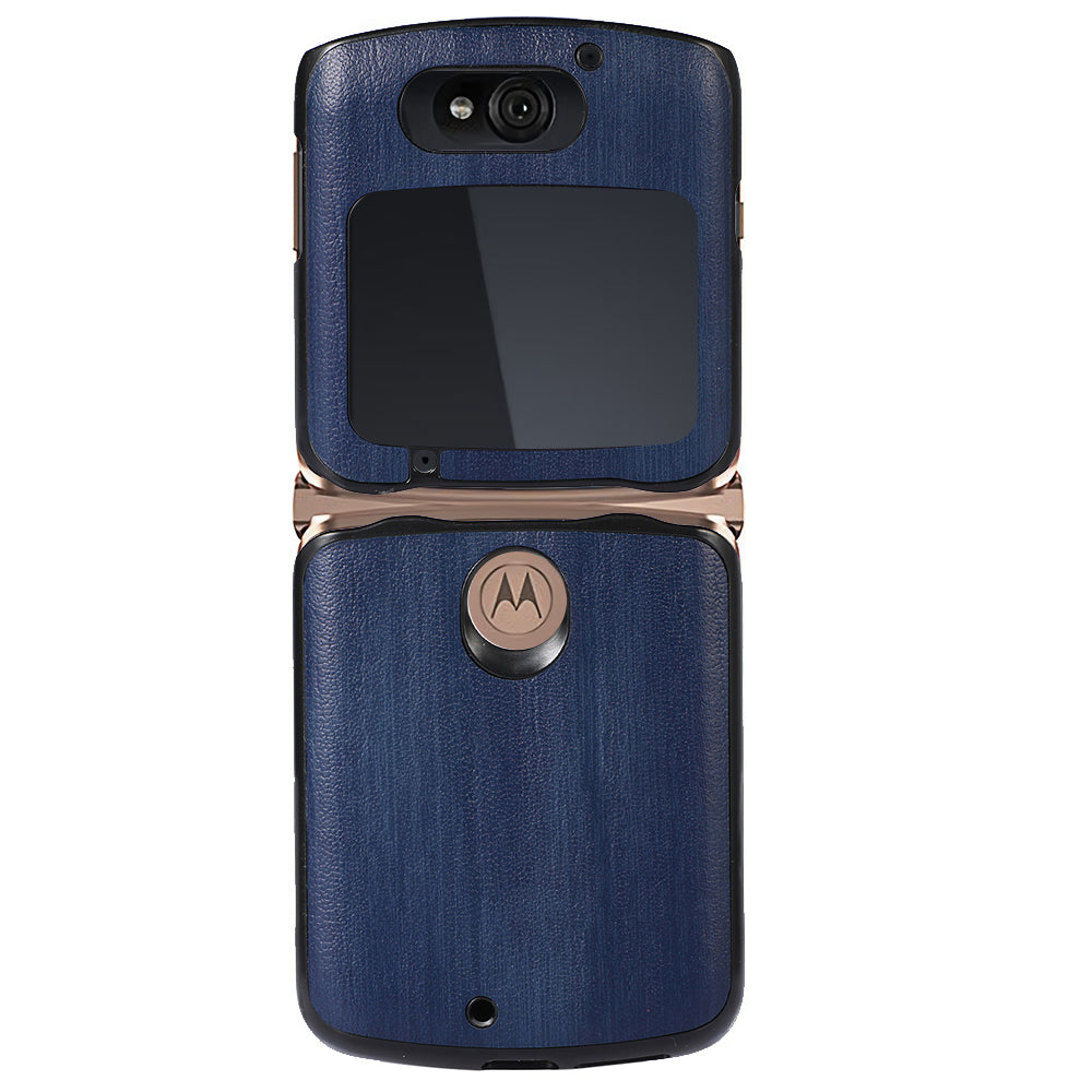 Vertical Flip Textured PU Leather Coated Hybrid Case for Motorola Razr 5G, Slim Pocket Szie TPU + PC Bottom Mobile Phone Cover Accessory - Blue