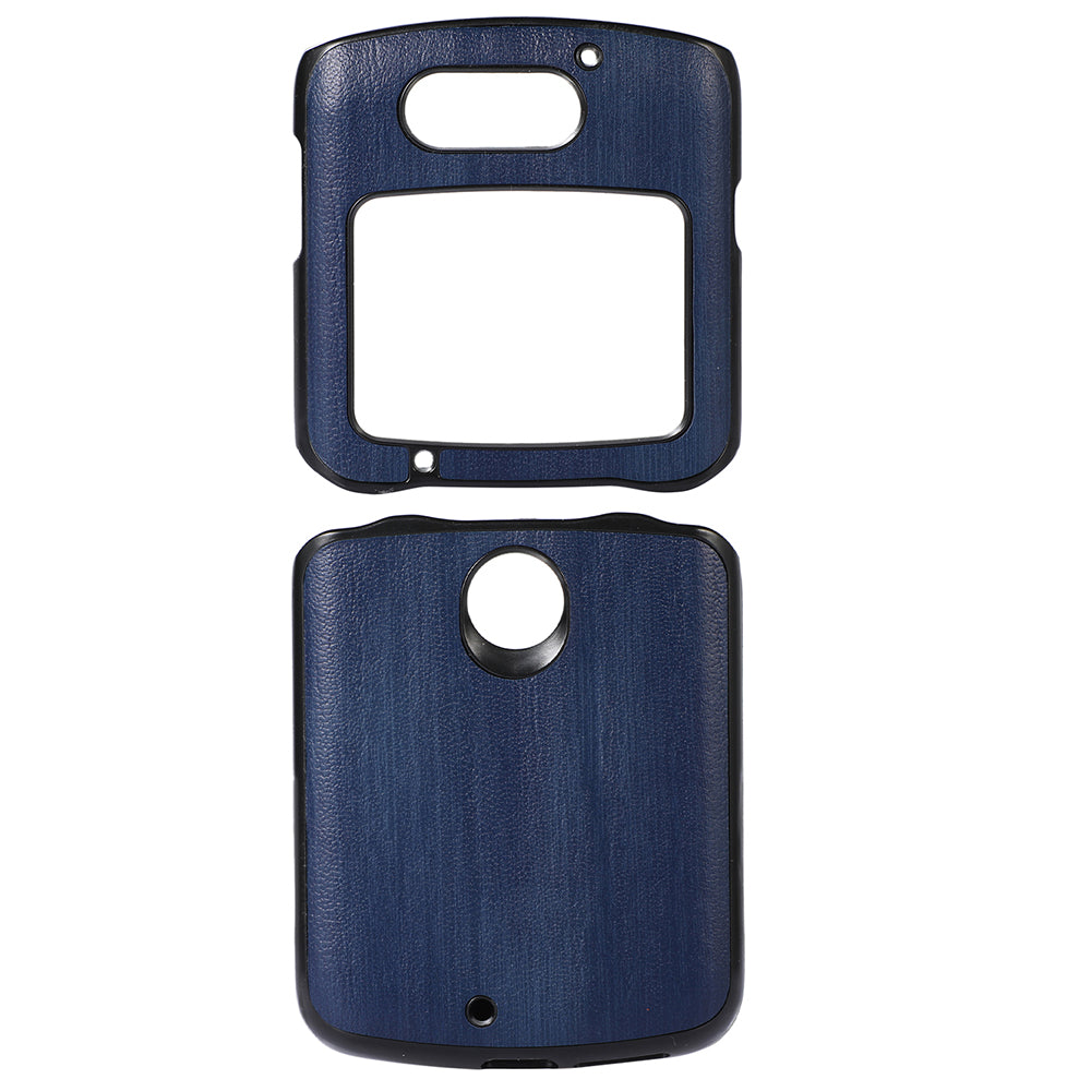 Vertical Flip Textured PU Leather Coated Hybrid Case for Motorola Razr 5G, Slim Pocket Szie TPU + PC Bottom Mobile Phone Cover Accessory - Blue
