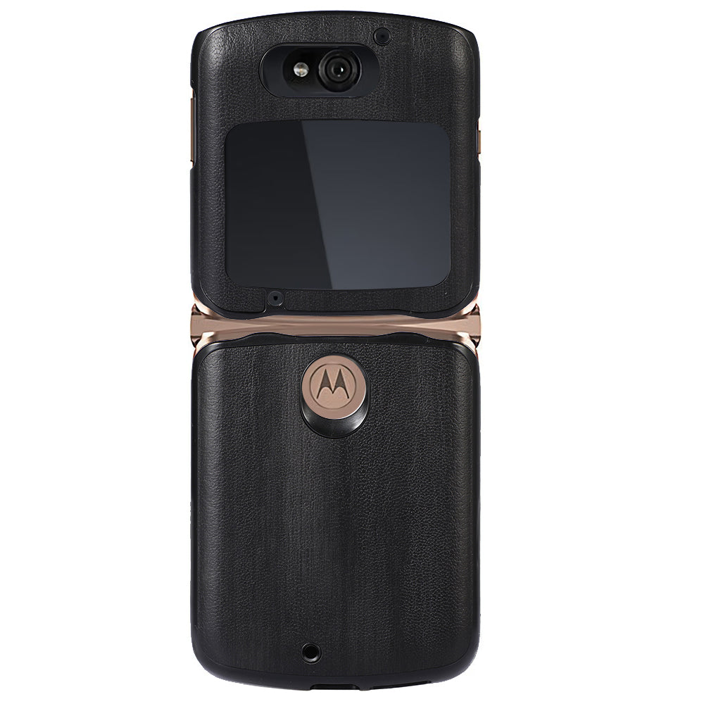 Vertical Flip Textured PU Leather Coated Hybrid Case for Motorola Razr 5G, Slim Pocket Szie TPU + PC Bottom Mobile Phone Cover Accessory - Black