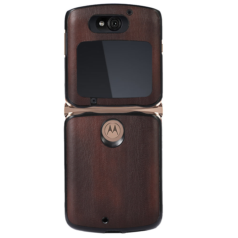 Vertical Flip Textured PU Leather Coated Hybrid Case for Motorola Razr 5G, Slim Pocket Szie TPU + PC Bottom Mobile Phone Cover Accessory - Coffee