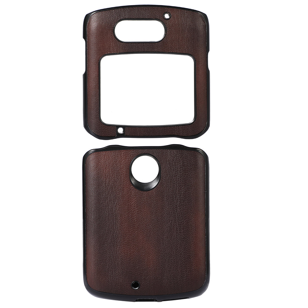 Vertical Flip Textured PU Leather Coated Hybrid Case for Motorola Razr 5G, Slim Pocket Szie TPU + PC Bottom Mobile Phone Cover Accessory - Coffee