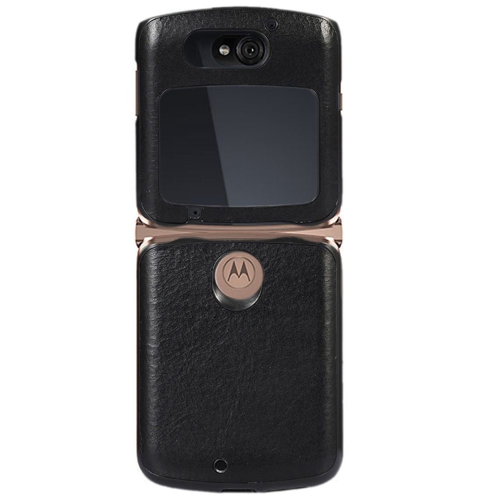 Uniqkart for Motorola Razr 5G 2 Piece Design Phone Case Crazy Horse Texture Genuine Cowhide Leather Coated PC + TPU Cover - Black