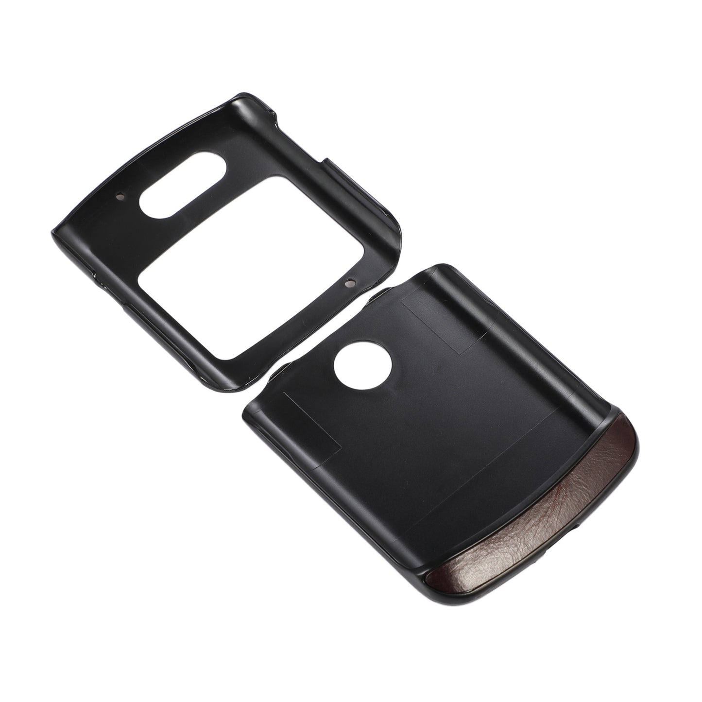 Uniqkart for Motorola Razr 5G 2 Piece Design Phone Case Crazy Horse Texture Genuine Cowhide Leather Coated PC + TPU Cover - Coffee