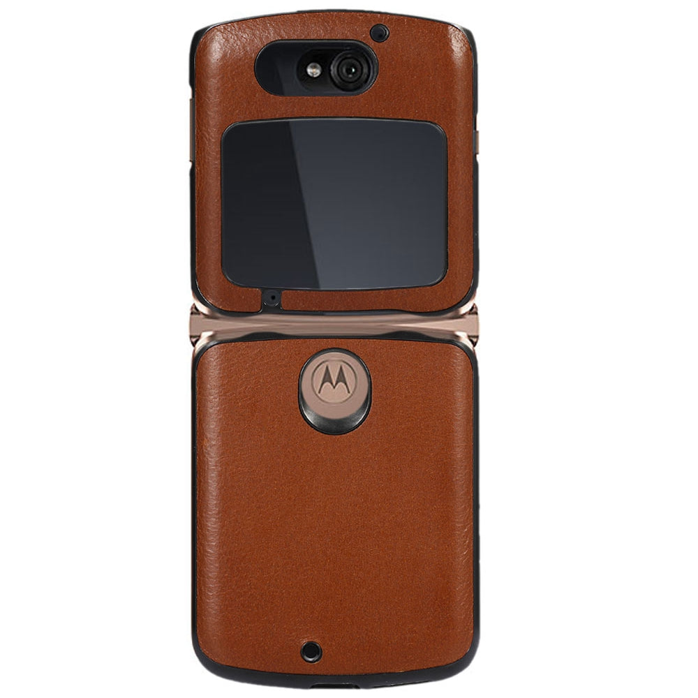 Uniqkart for Motorola Razr 5G 2 Piece Design Phone Case Crazy Horse Texture Genuine Cowhide Leather Coated PC + TPU Cover - Brown