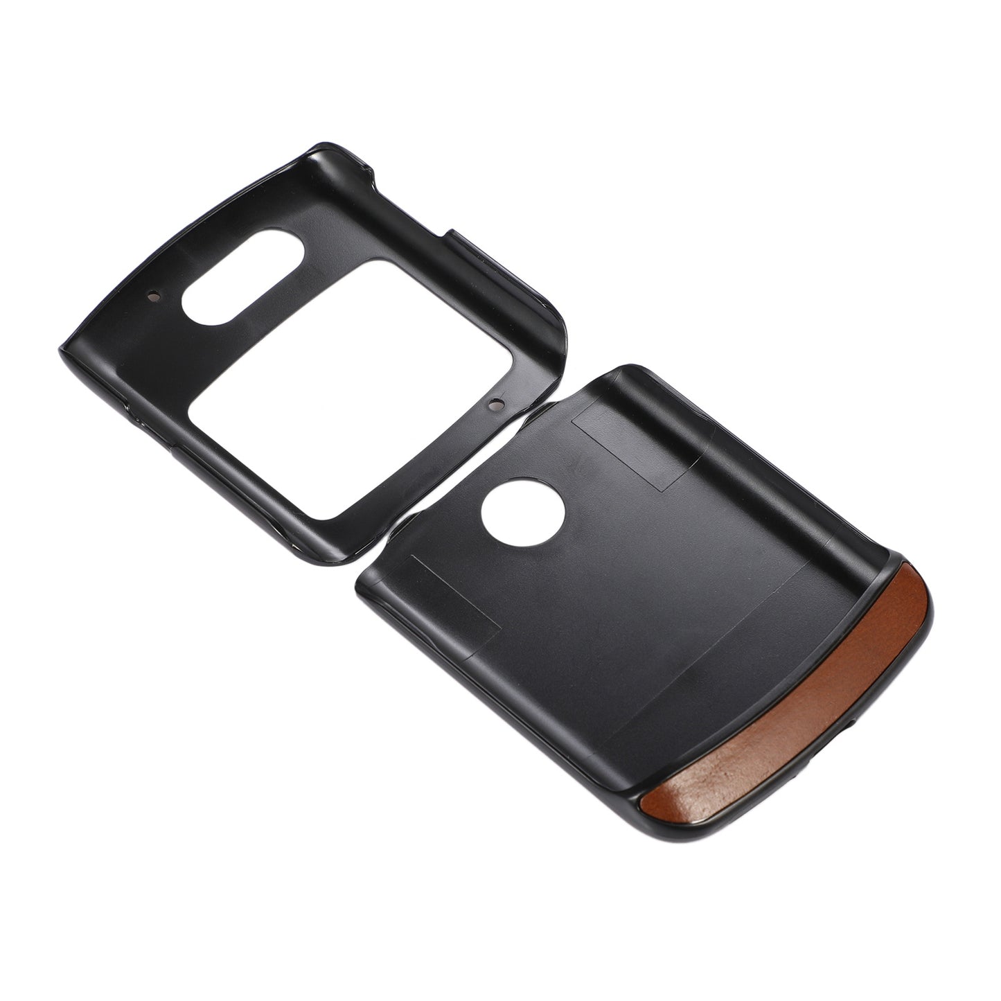 Uniqkart for Motorola Razr 5G 2 Piece Design Phone Case Crazy Horse Texture Genuine Cowhide Leather Coated PC + TPU Cover - Brown