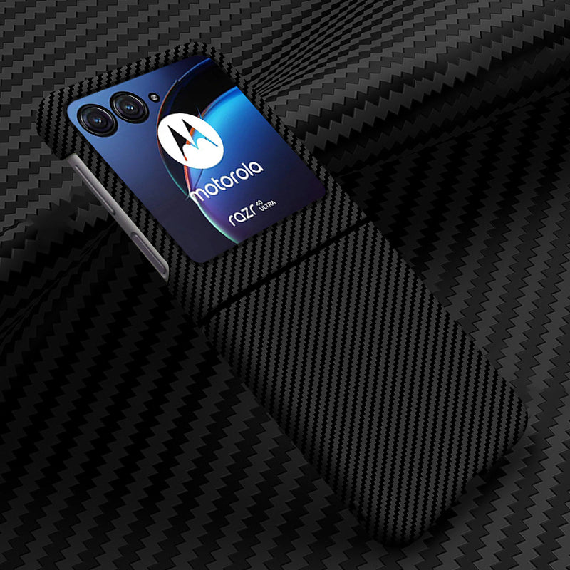 Uniqkart for Motorola Razr 40 Ultra 5G Carbon Fiber Texture Phone Case Anti-drop PC Phone Cover - Black