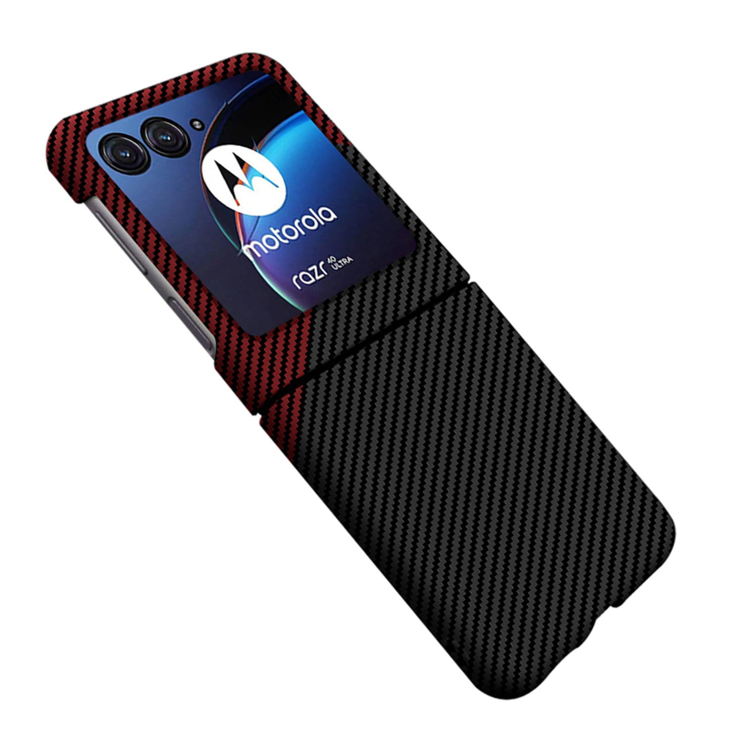 Uniqkart for Motorola Razr 40 Ultra 5G Carbon Fiber Texture Phone Case Anti-drop PC Phone Cover - Black+Red
