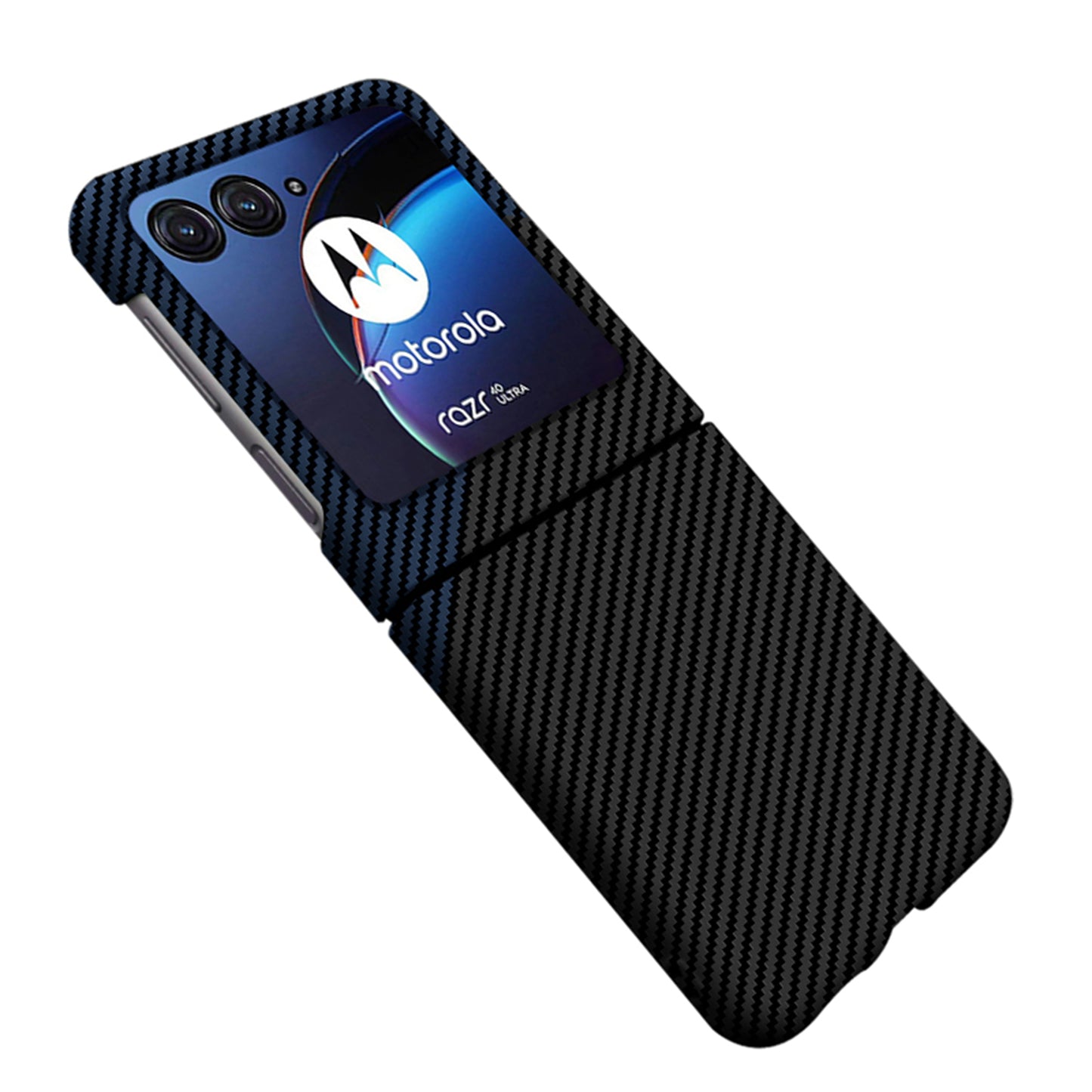 Uniqkart for Motorola Razr 40 Ultra 5G Carbon Fiber Texture Phone Case Anti-drop PC Phone Cover - Black+Blue