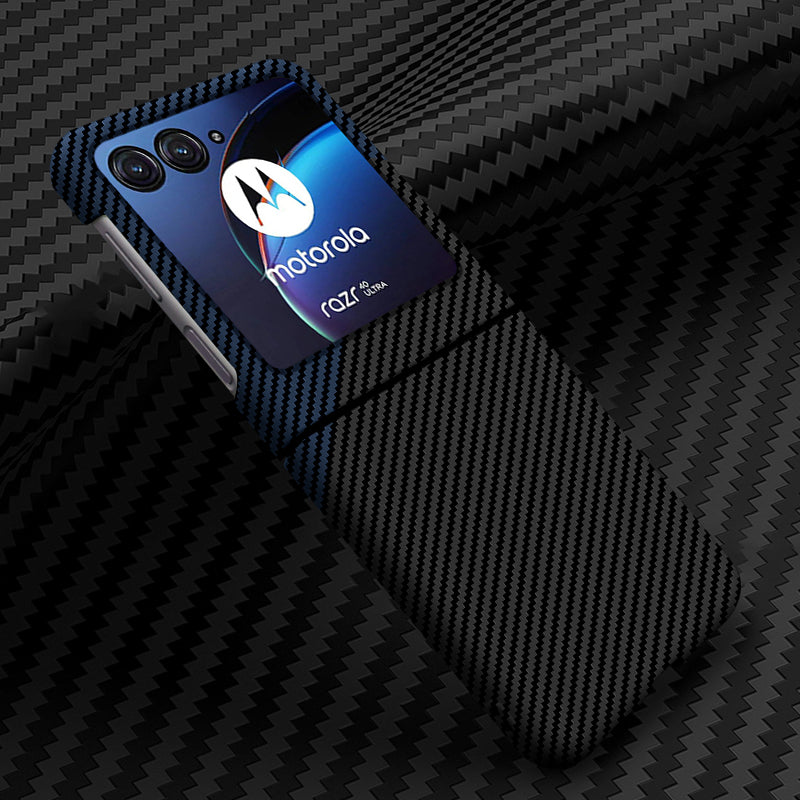 Uniqkart for Motorola Razr 40 Ultra 5G Carbon Fiber Texture Phone Case Anti-drop PC Phone Cover - Black+Blue
