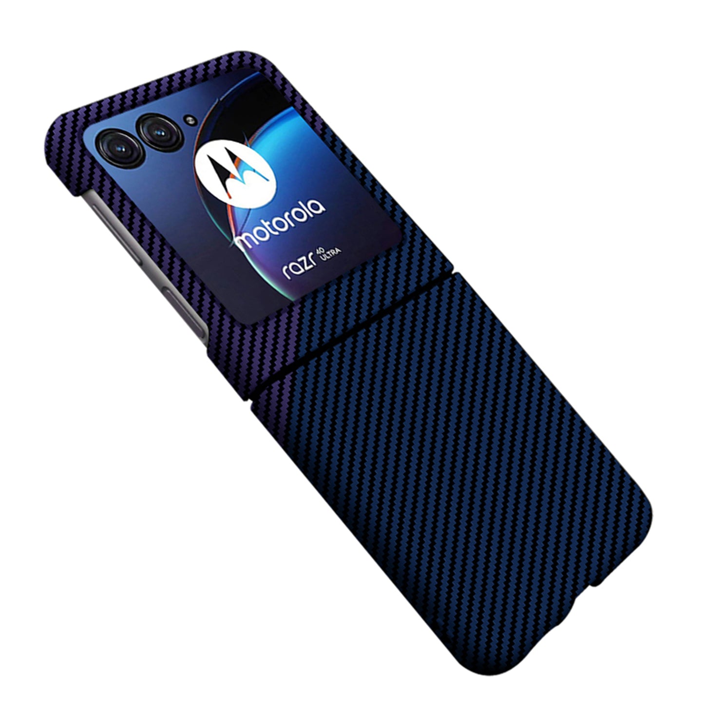 Uniqkart for Motorola Razr 40 Ultra 5G Carbon Fiber Texture Phone Case Anti-drop PC Phone Cover - Blue+Purple