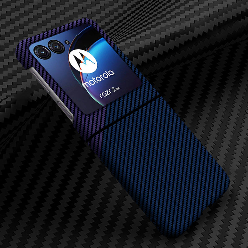 Uniqkart for Motorola Razr 40 Ultra 5G Carbon Fiber Texture Phone Case Anti-drop PC Phone Cover - Blue+Purple