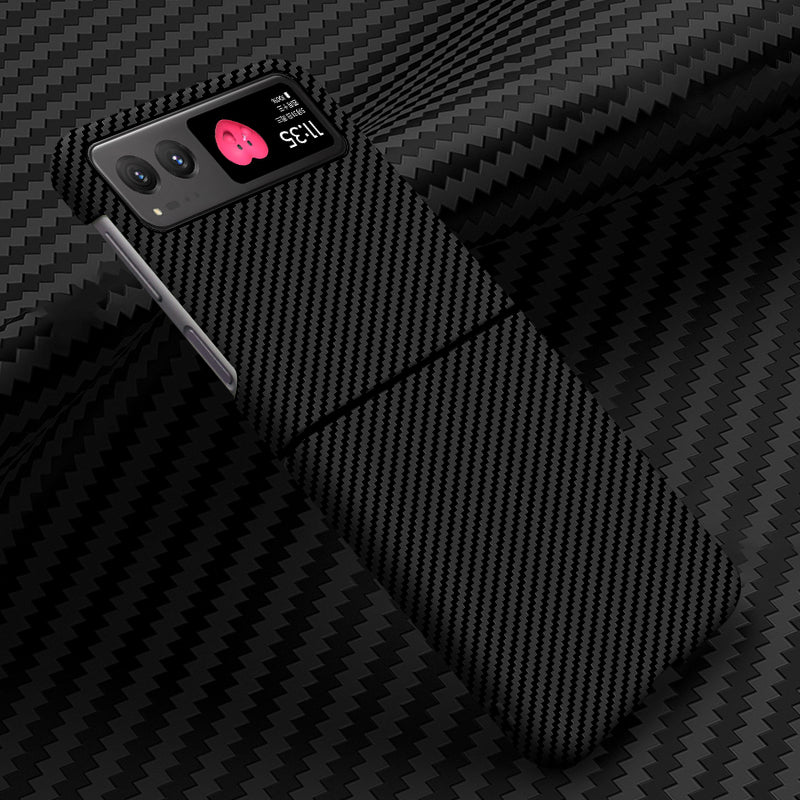 Uniqkart for Motorola Razr 40 5G Carbon Fiber Texture Hard PC Phone Cover Drop-proof Phone Case - Black