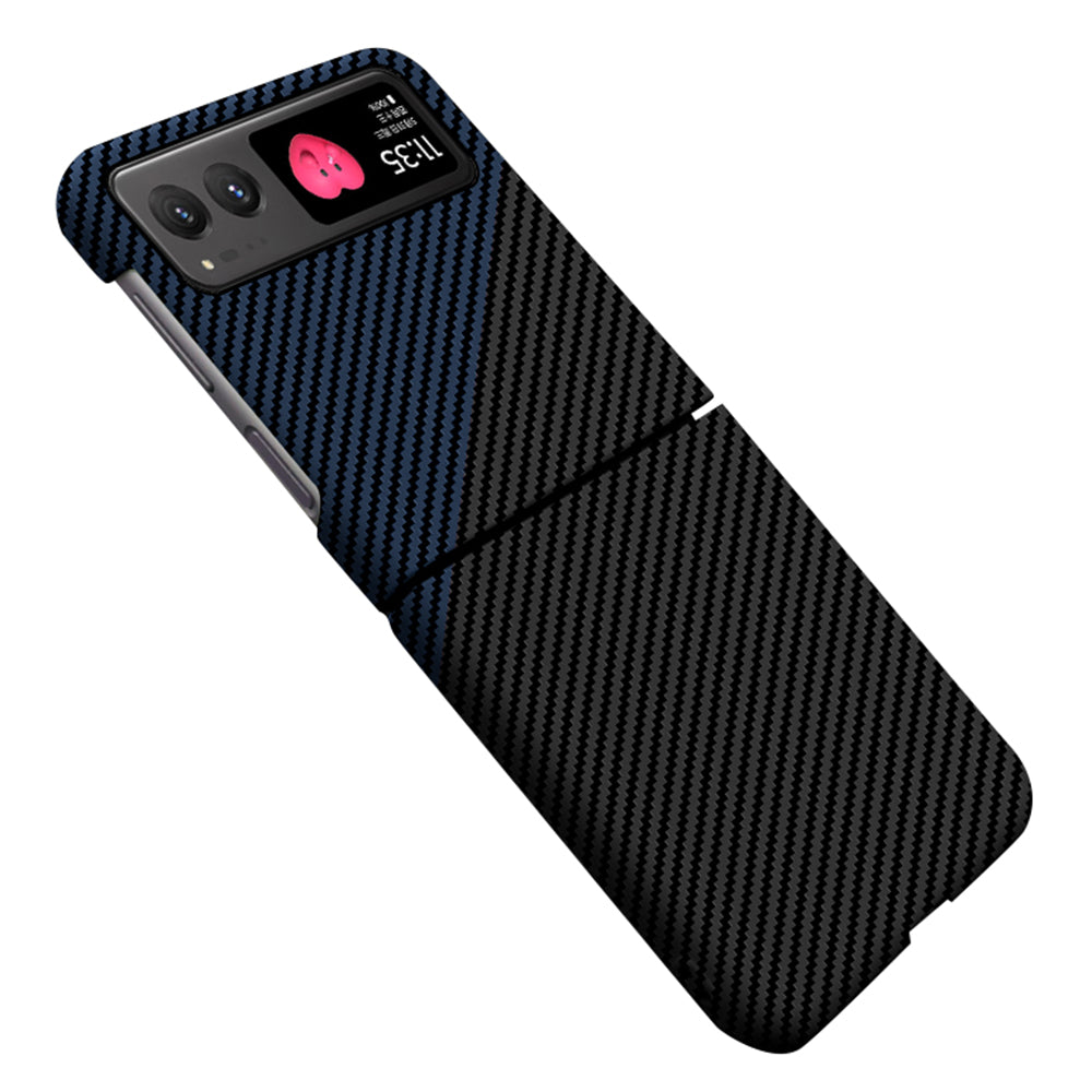 Uniqkart for Motorola Razr 40 5G Carbon Fiber Texture Hard PC Phone Cover Drop-proof Phone Case - Black+Blue