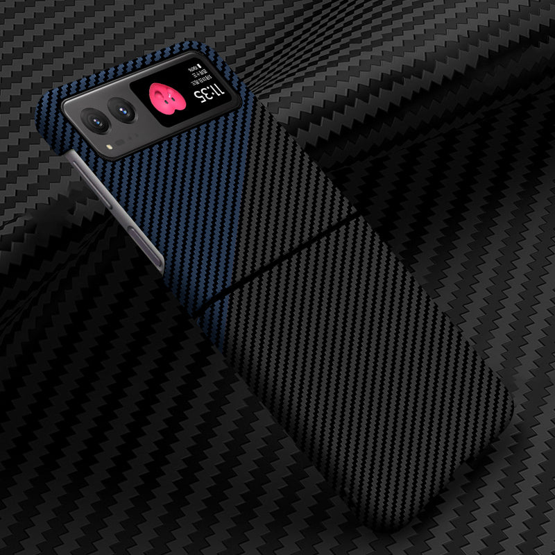 Uniqkart for Motorola Razr 40 5G Carbon Fiber Texture Hard PC Phone Cover Drop-proof Phone Case - Black+Blue