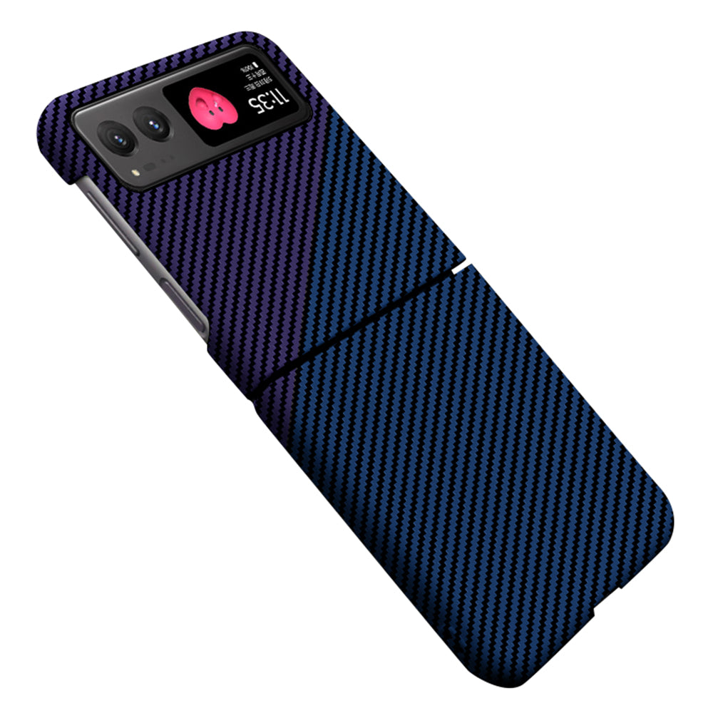 Uniqkart for Motorola Razr 40 5G Carbon Fiber Texture Hard PC Phone Cover Drop-proof Phone Case - Blue+Purple