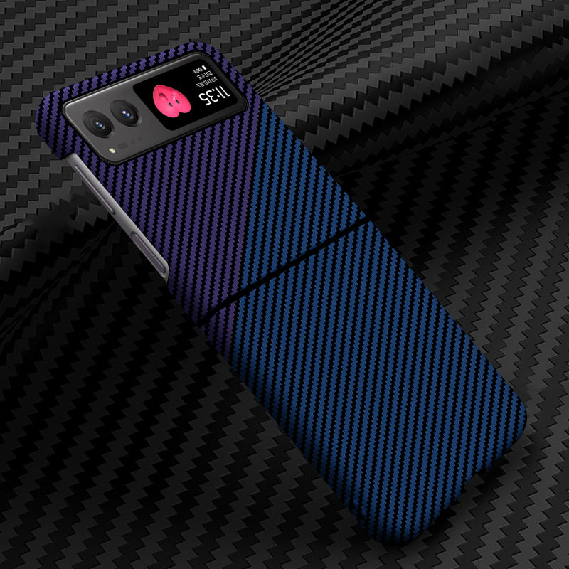 Uniqkart for Motorola Razr 40 5G Carbon Fiber Texture Hard PC Phone Cover Drop-proof Phone Case - Blue+Purple