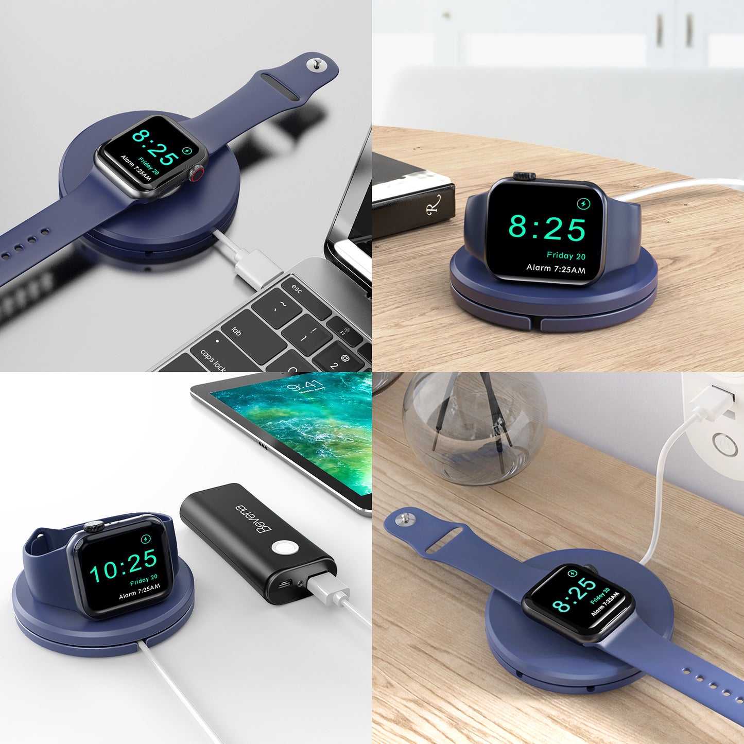 Type-C Smart Watch Charging Stand Holder Desktop Cable Winder Charger Cradle for Apple Watch Series - Black