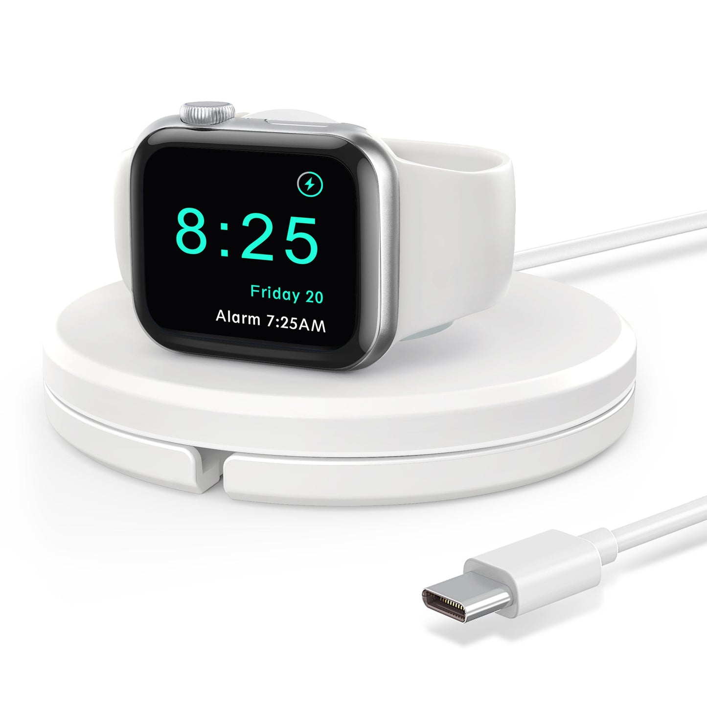 Type-C Smart Watch Charging Stand Holder Desktop Cable Winder Charger Cradle for Apple Watch Series - White